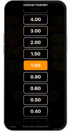 Select your bet and difficulty